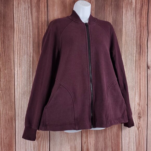 *FLAWS* Lululemon Size 8 Heathered Bordeaux Drama Pleat to Street Bomber Jacket - Picture 4 of 16